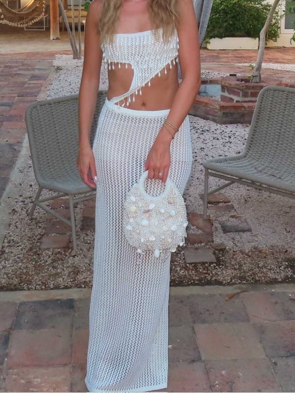 Peppermayo Shellbound crochet beaded maxi dress